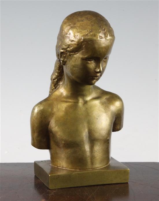 Gunnar Nilsson (Swedish, 1904-1995). A small gilded bronze bust of a young girl, 7.5in.